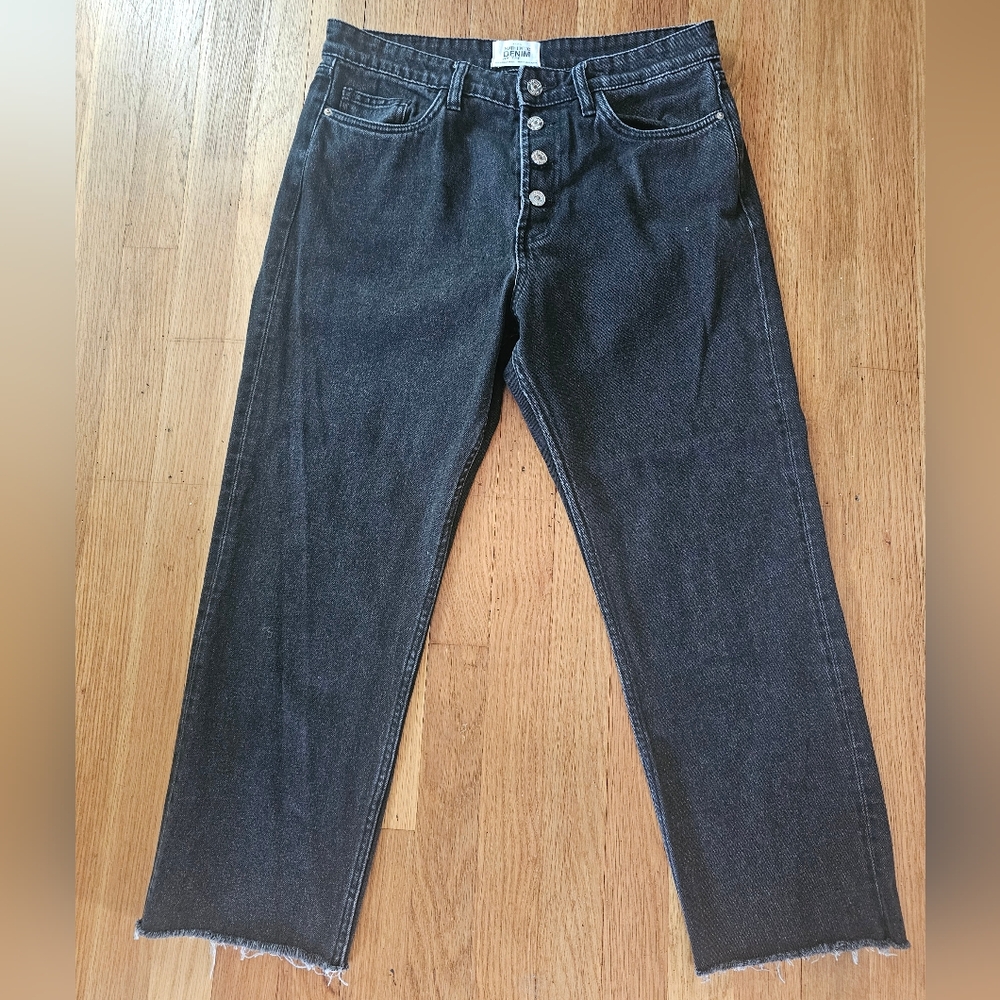Zara TRF Black Button Fly Denim Jeans Womens Size 30" Waist X 25" Cropped Inseam